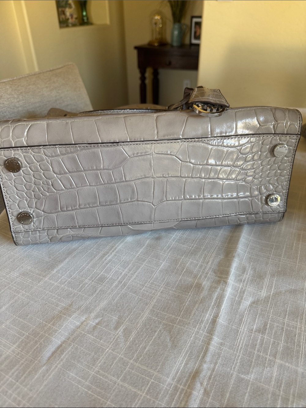 Michael Kors Croc-Embossed Gray Leather Tote with silver Hardware - Picture 5 of 6